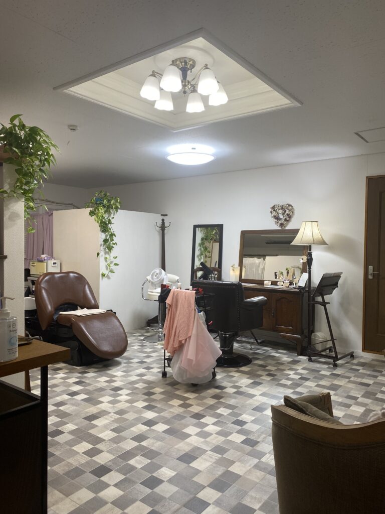 施術椅子と鏡が配置された落ち着いた雰囲気の美容室Salon APIS店内